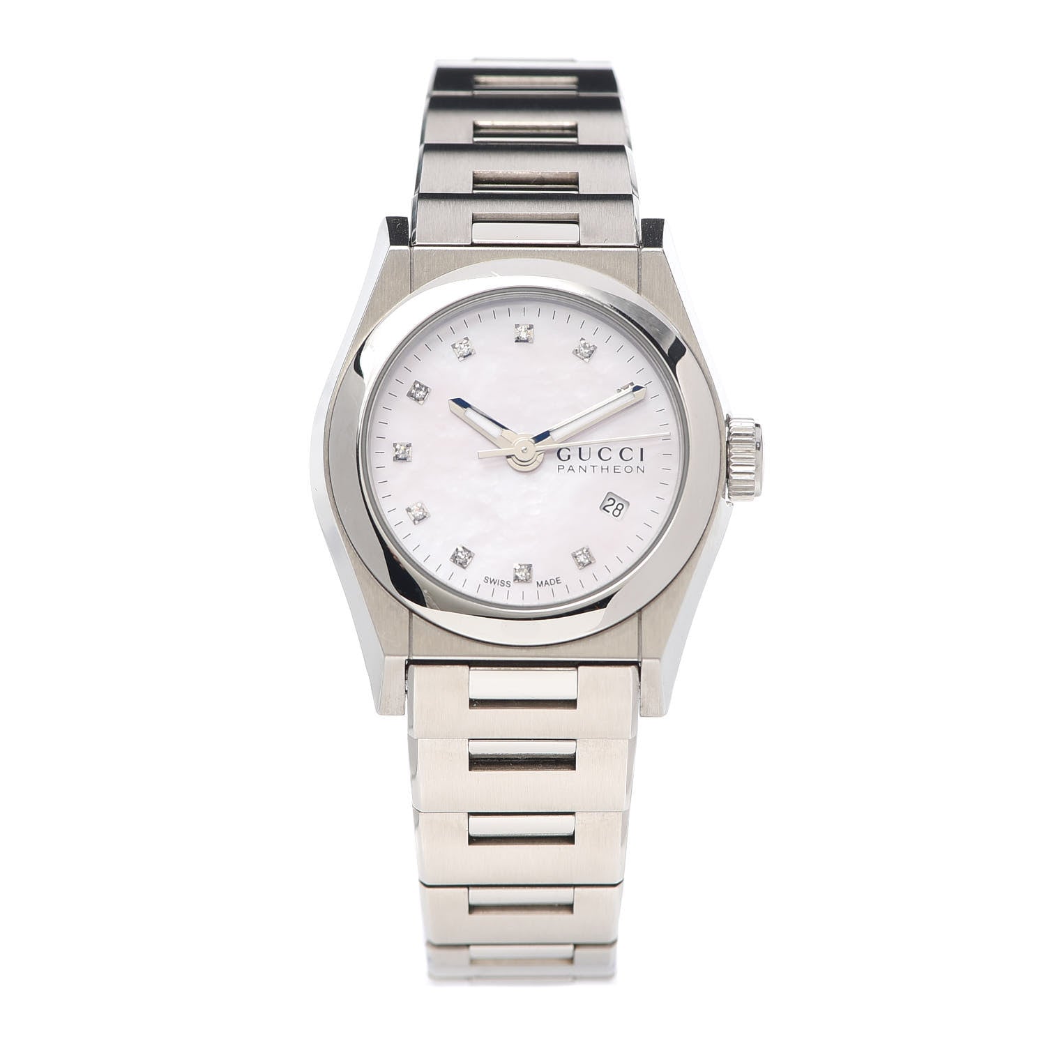 Gucci Stainless Steel Diamond Pink Mother of Pearl 28mm Pantheon Quartz Watch 1 of 6