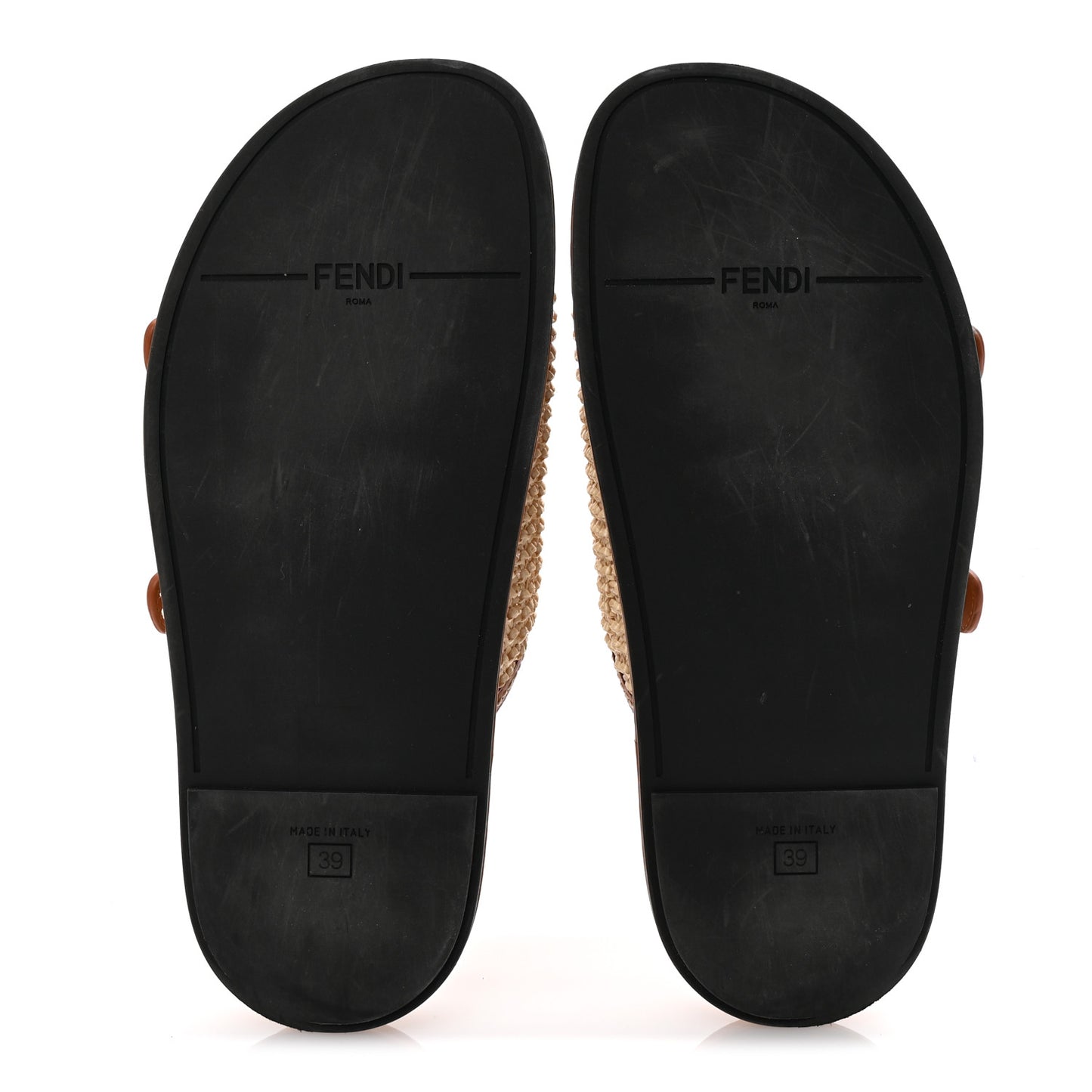 Raffia Vitello Womens Fendi Feel Buckled Slide Sandals 39 Paglia Brandy
