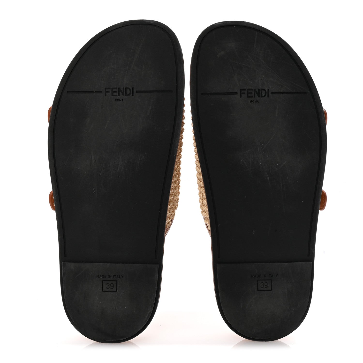 Fendi Raffia Vitello Womens Fendi Feel Buckled Slide Sandals 39 Paglia Brandy 6 of 9