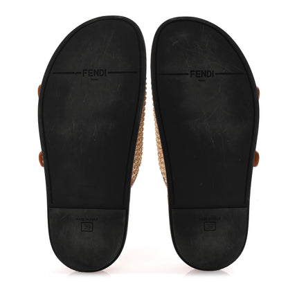 Fendi Raffia Vitello Womens Fendi Feel Buckled Slide Sandals 39 Paglia Brandy 6 of 9