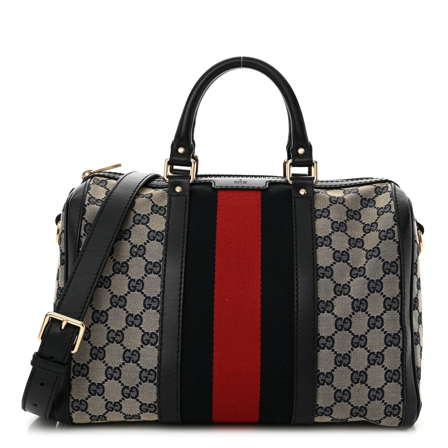Gucci Monogram Selleria Calfskin Vintage Web Medium Boston Beige Blue 1 of 17