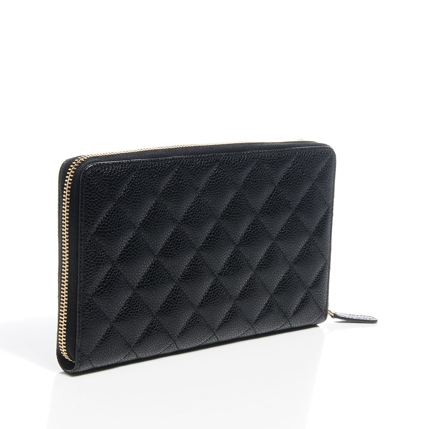 Caviar Quilted Large Zip Around Wallet Black