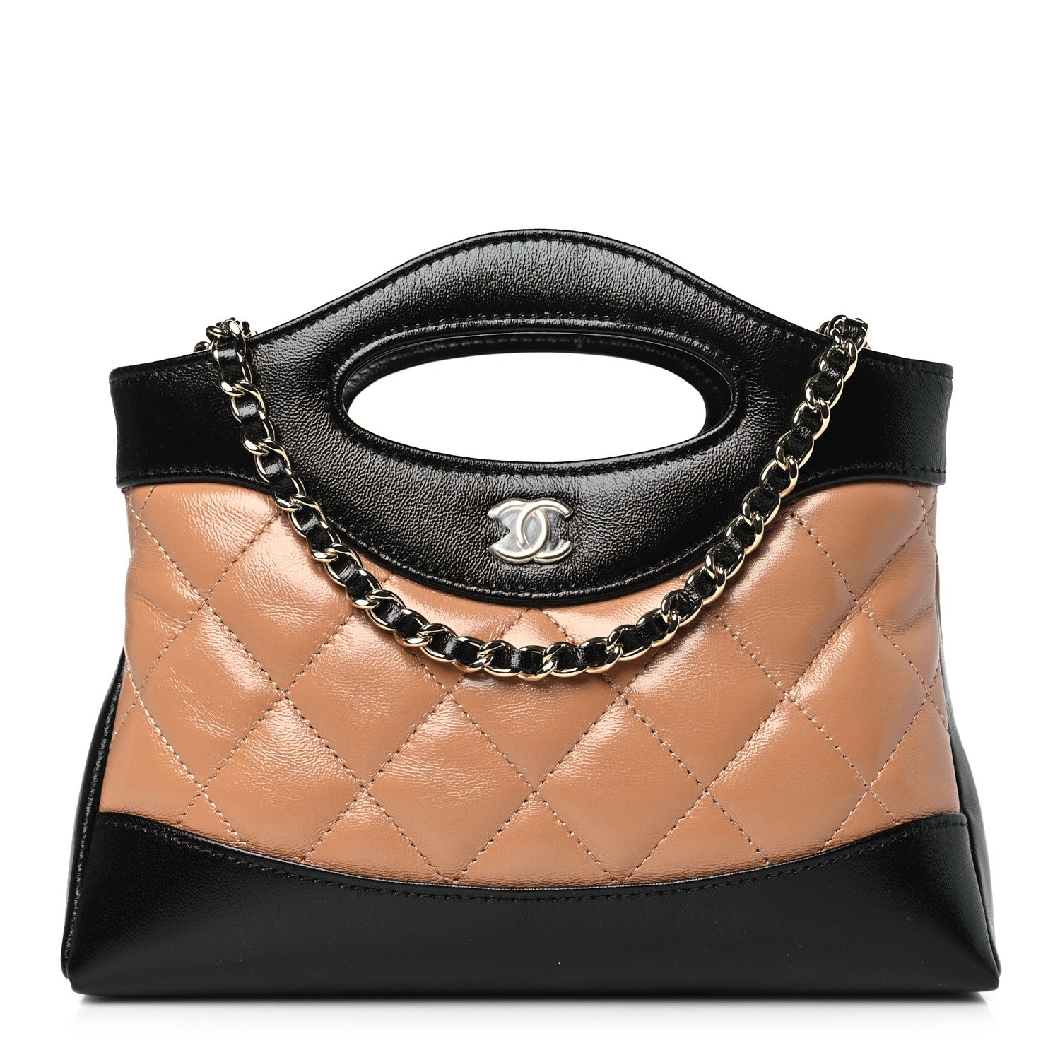 Chanel Shiny Crumpled Calfskin Quilted Nano 31 Shopping Bag Dark Beige Black 1 of 11