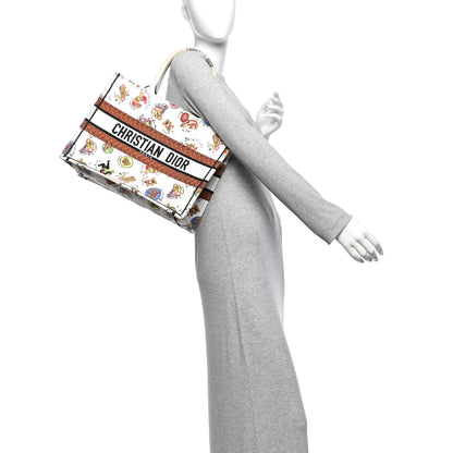 Christian Dior Canvas Embroidered Dragon Zodiac Medium Book Tote White Multicolor 2 of 13