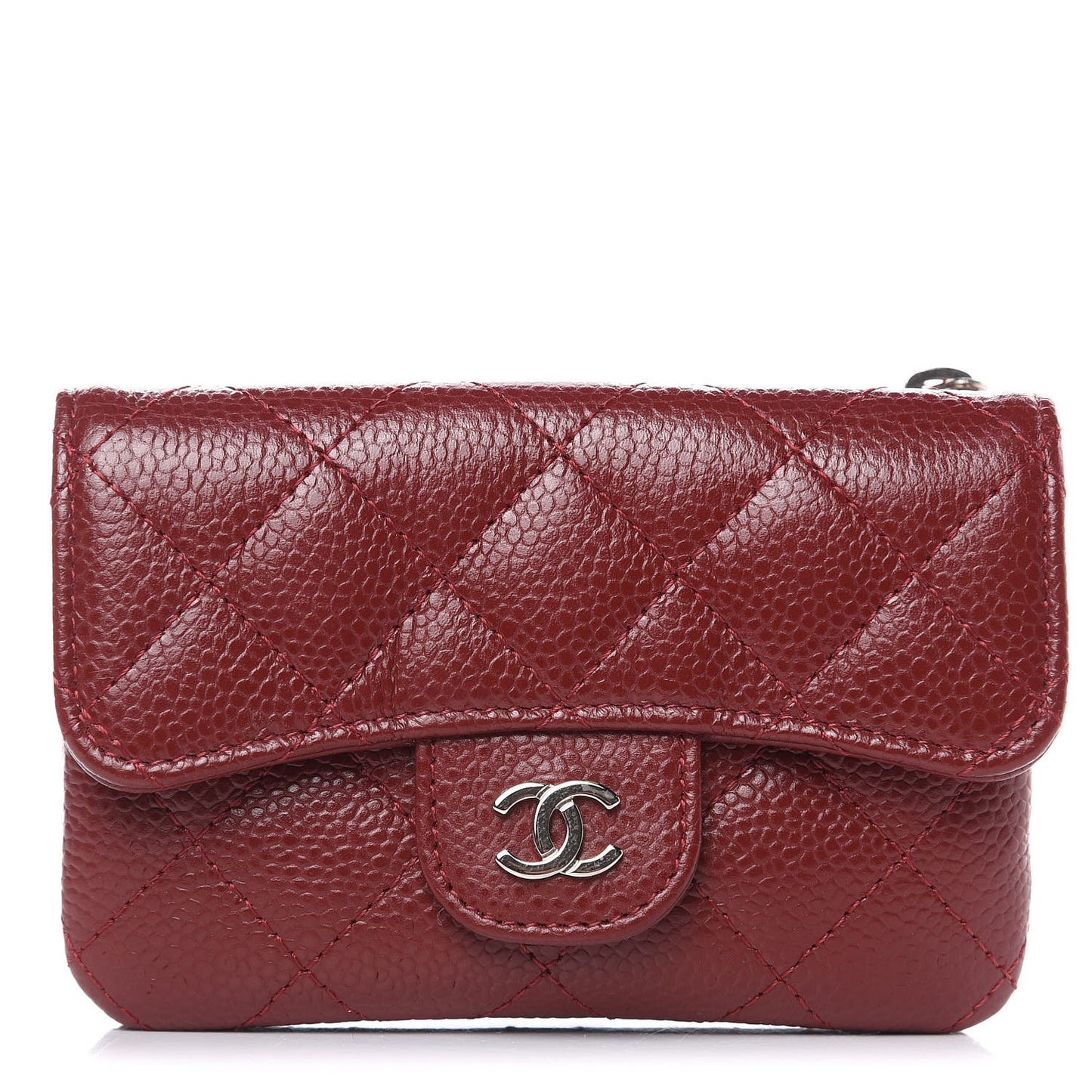 Caviar Quilted Coin Purse Dark Red