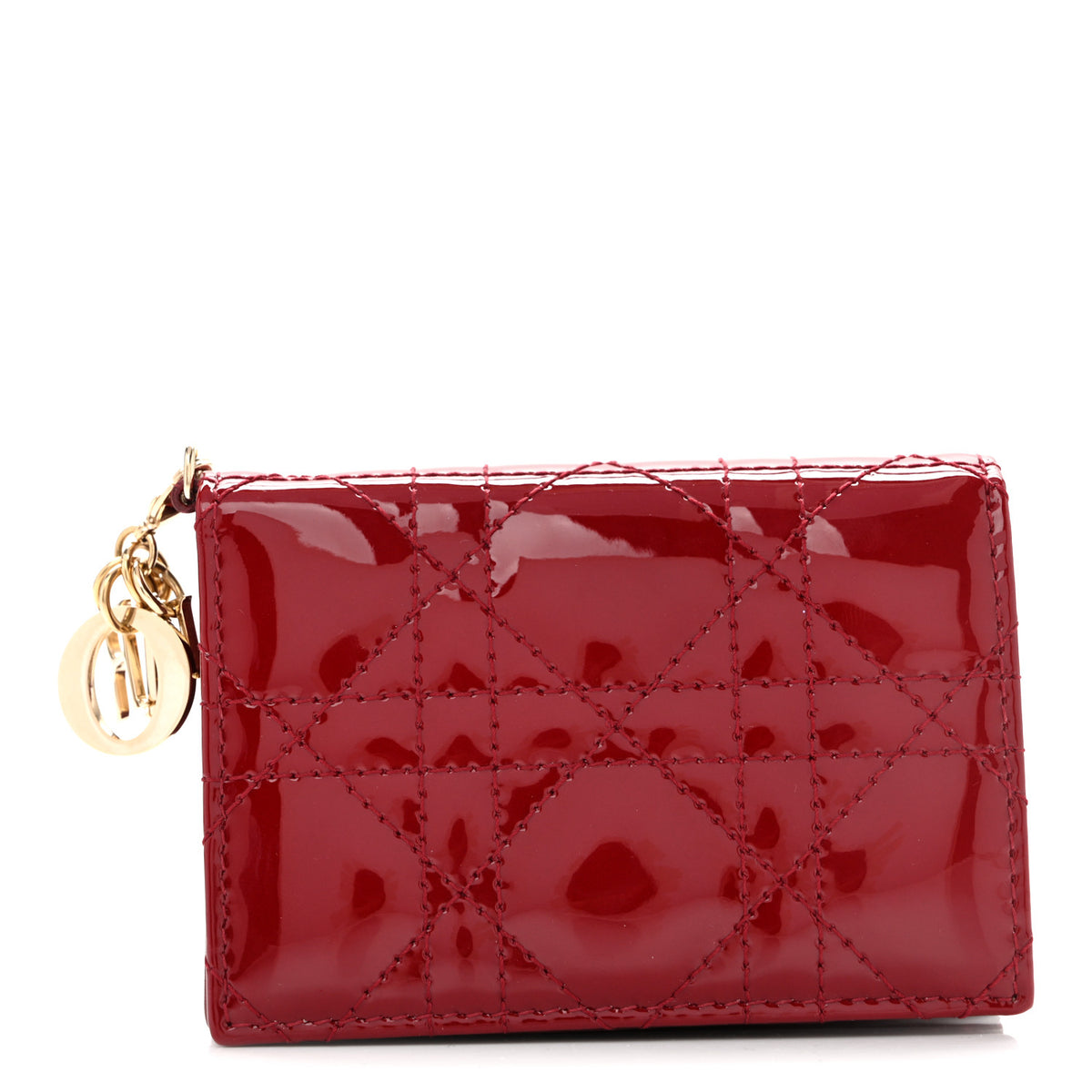 Christian Dior Patent Cannage Small Lady Dior Flap Card Holder Cherry Red 1 of 8