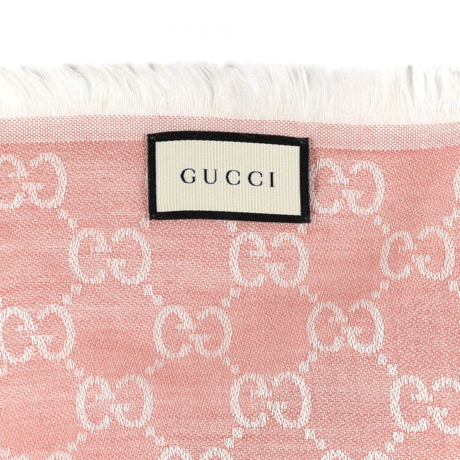 Gucci Wool Silk Monogram GGWeb Fringe Shawl Rose Ivory 4 of 4
