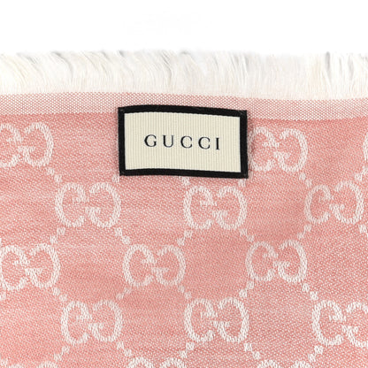 Gucci Wool Silk Monogram GGWeb Fringe Shawl Rose Ivory 4 of 4