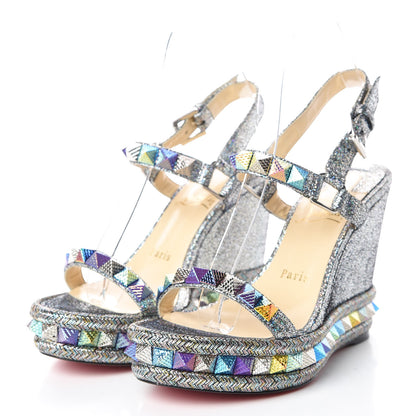 Christian Louboutin Nappa Mica Pyraclou 110 Wedge Sandals 36 Silver 3 of 9