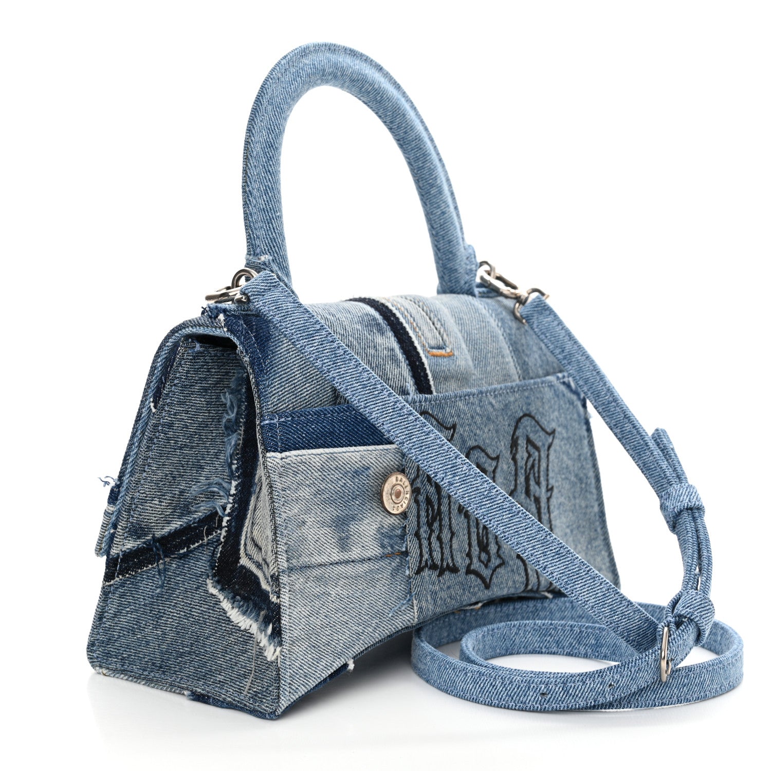 Balenciaga Denim Patchwork Small Hourglass Top Handle Bag Washed Blue 3 of 13