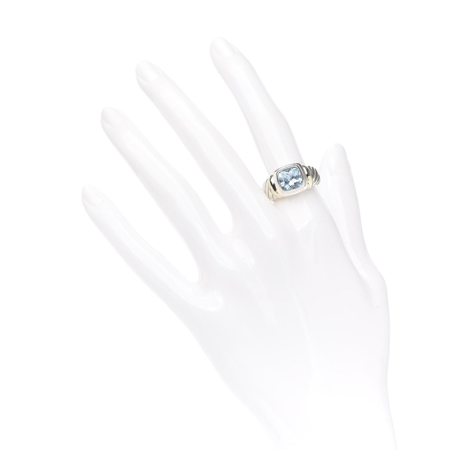 Sterling Silver 14K Yellow Gold Blue Topaz 7mm Noblesse Ring 52 6