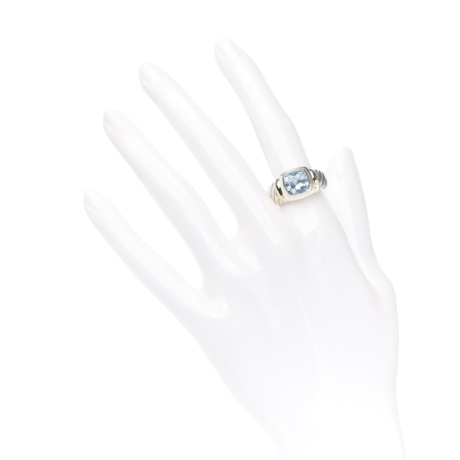 David Yurman Sterling Silver 14K Yellow Gold Blue Topaz 7mm Noblesse Ring 52 6 2 of 4