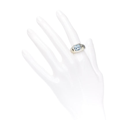 David Yurman Sterling Silver 14K Yellow Gold Blue Topaz 7mm Noblesse Ring 52 6 2 of 4