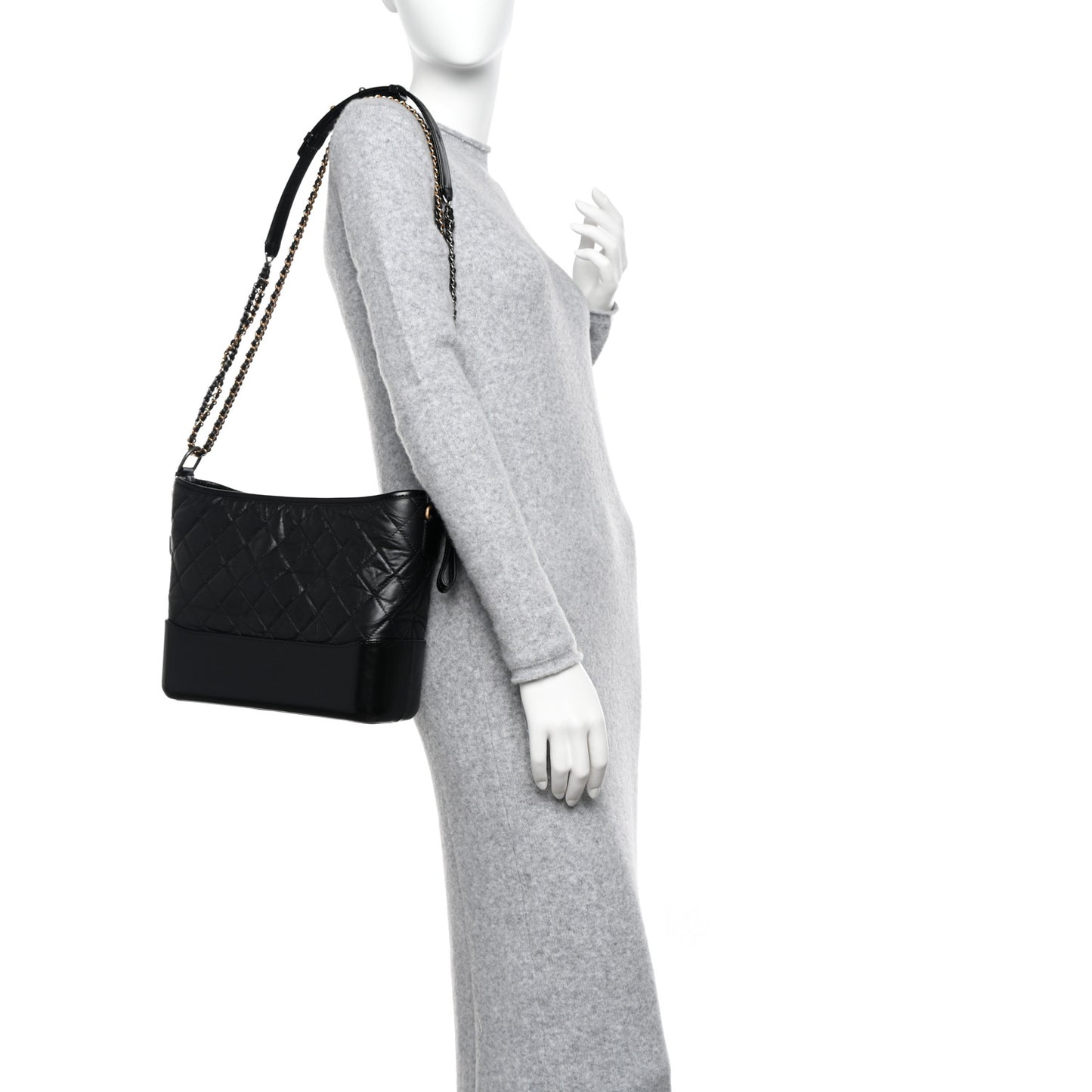 Aged Calfskin Quilted Medium Gabrielle Hobo Black