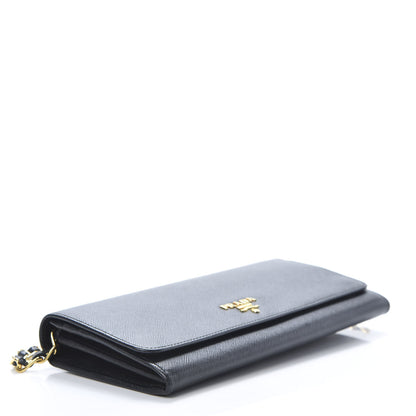 Prada Saffiano Metal Oro Chain Wallet Black 4 of 12