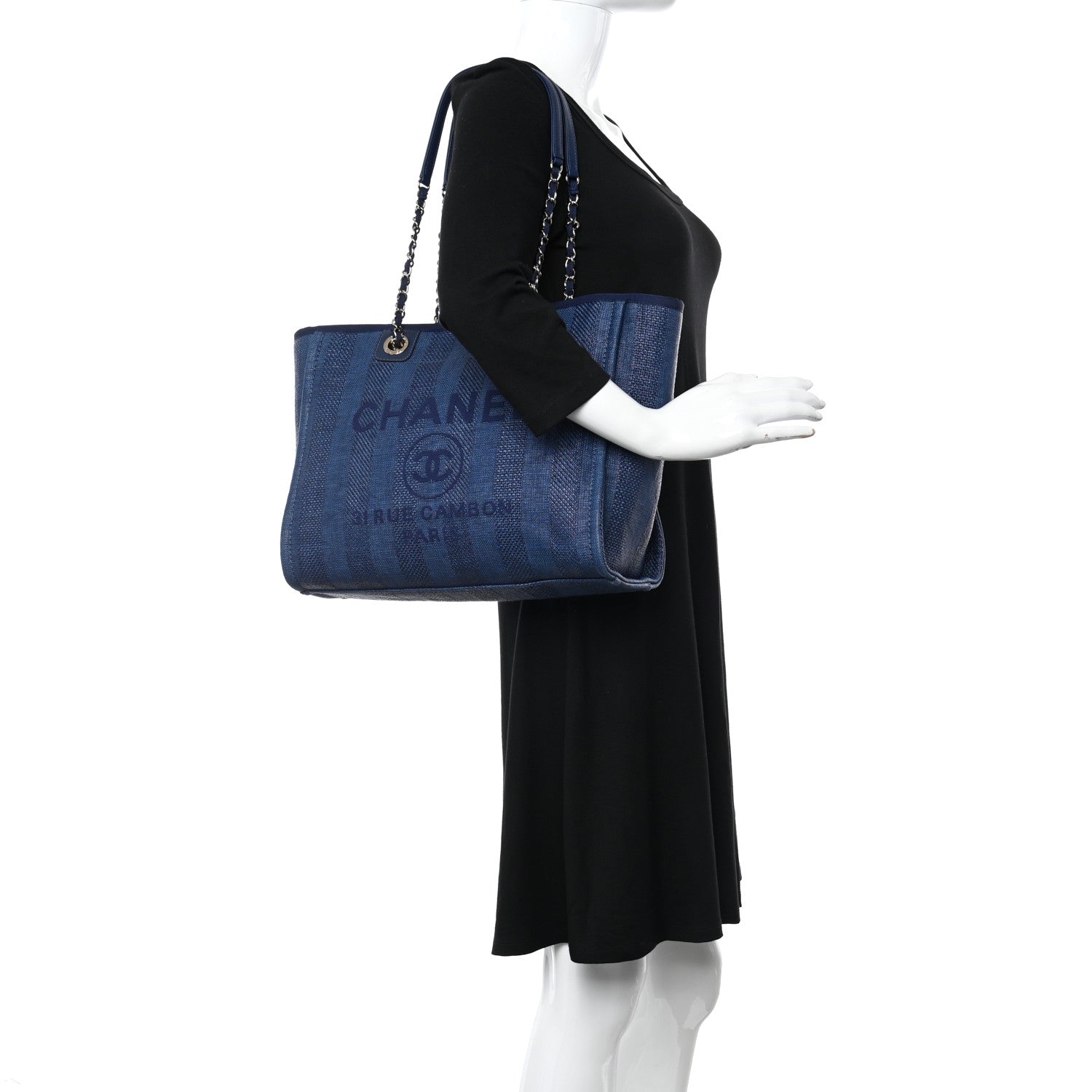 Chanel Mixed Fibers Striped Small Deauville Tote Navy Blue 2 of 10