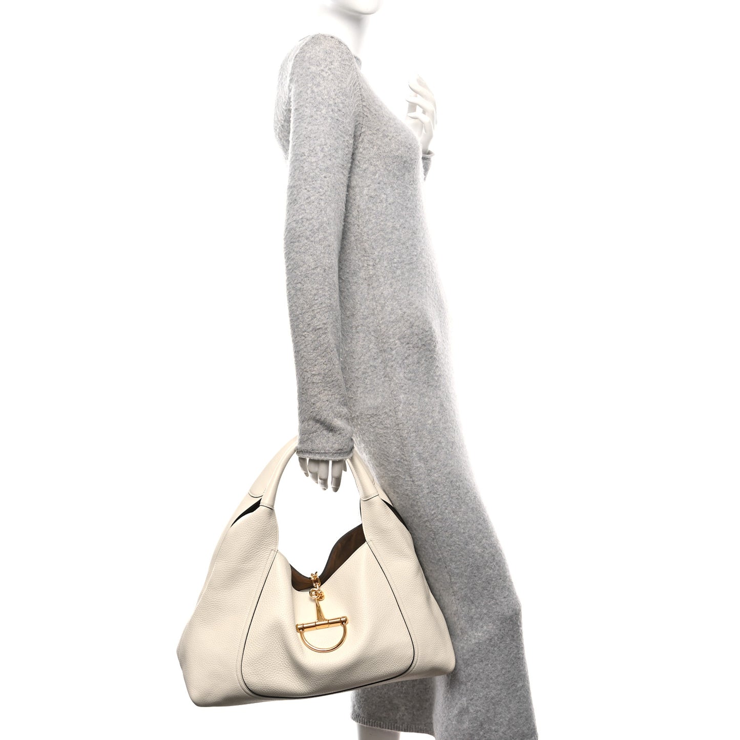 Grained Calfskin Softbit Maxi Shoulder Bag Dusty White