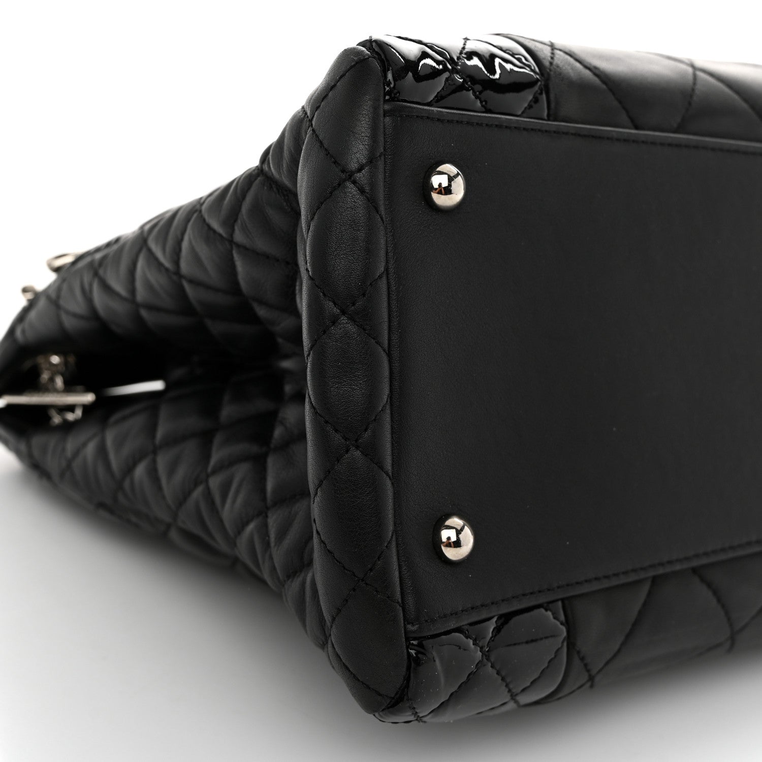 Chanel Lambskin Patent Quilted CC Shopping Tote Black 10 of 11