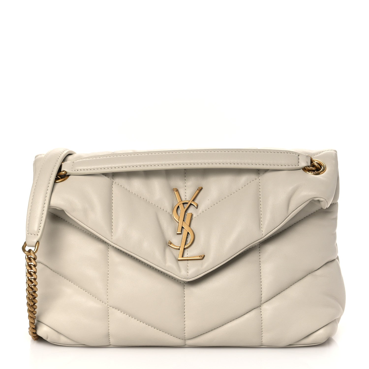Saint Laurent Lambskin Quilted Small Loulou Puffer Monogram Chain Satchel Blanc Vintage 1 of 9