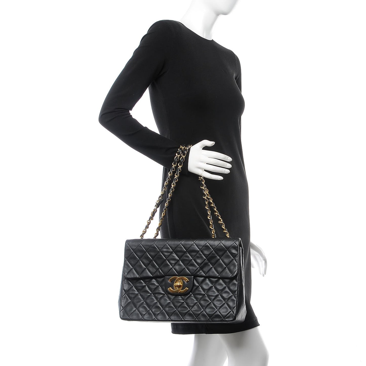 Lambskin Quilted XL Jumbo Single Flap Black
