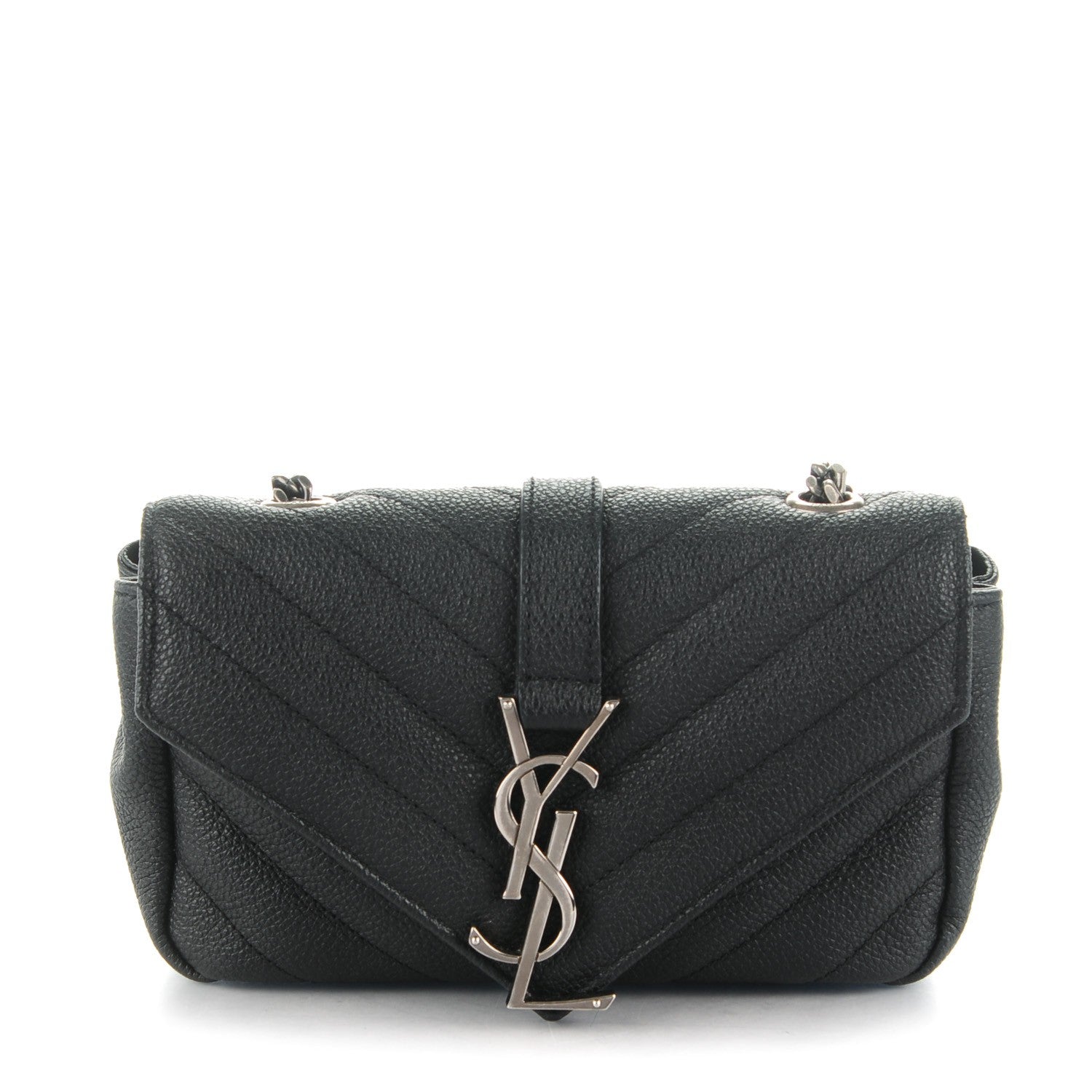 Saint Laurent Grained Calfskin Matelasse Chevron Monogram Classic Baby Chain Bag Black 1 of 7