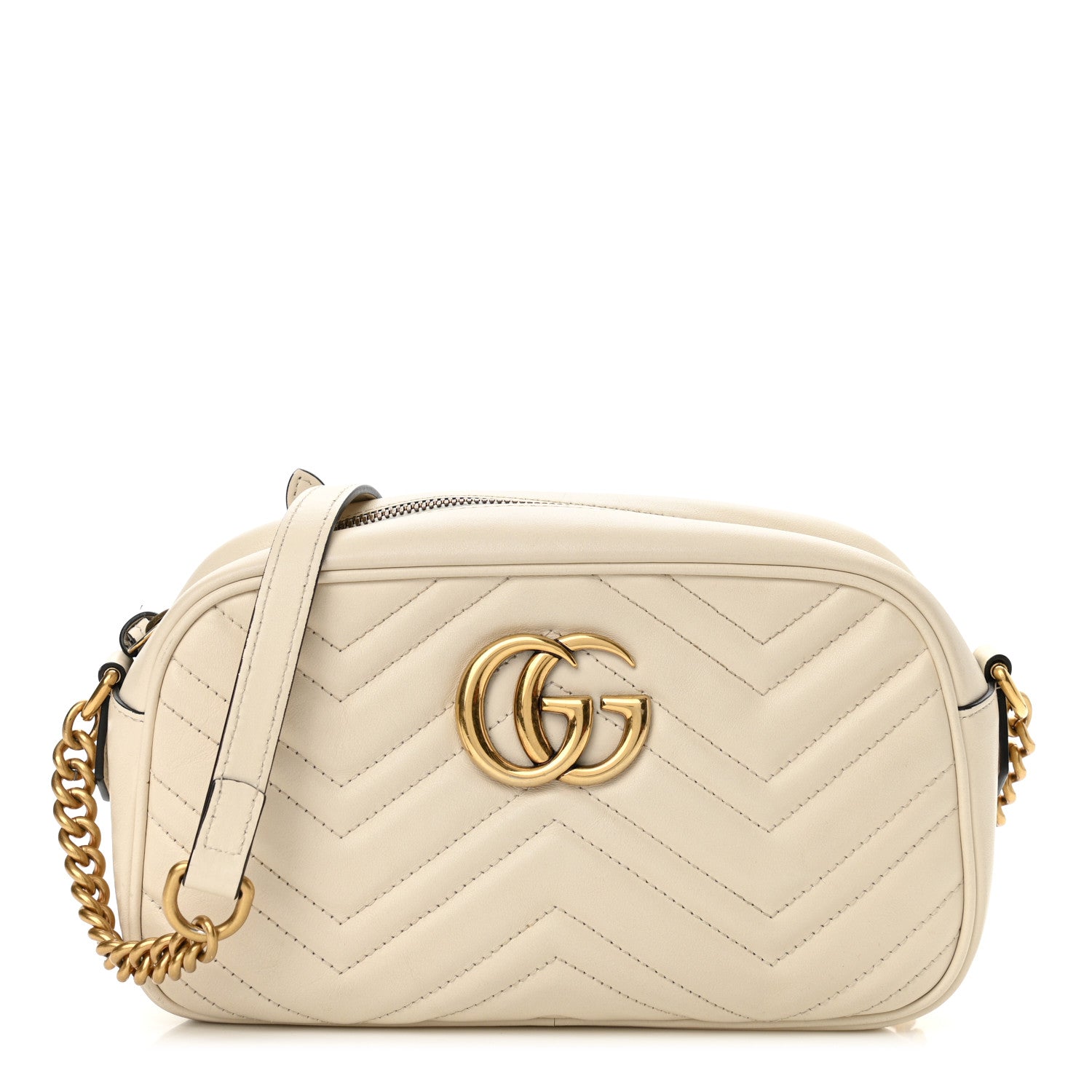Gucci Calfskin Matelasse Small GG Marmont Chain Shoulder Bag White 1 of 11