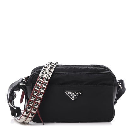 Prada Tessuto Nylon Studded New Vela Shoulder Bag Black Fuoco 1 of 11