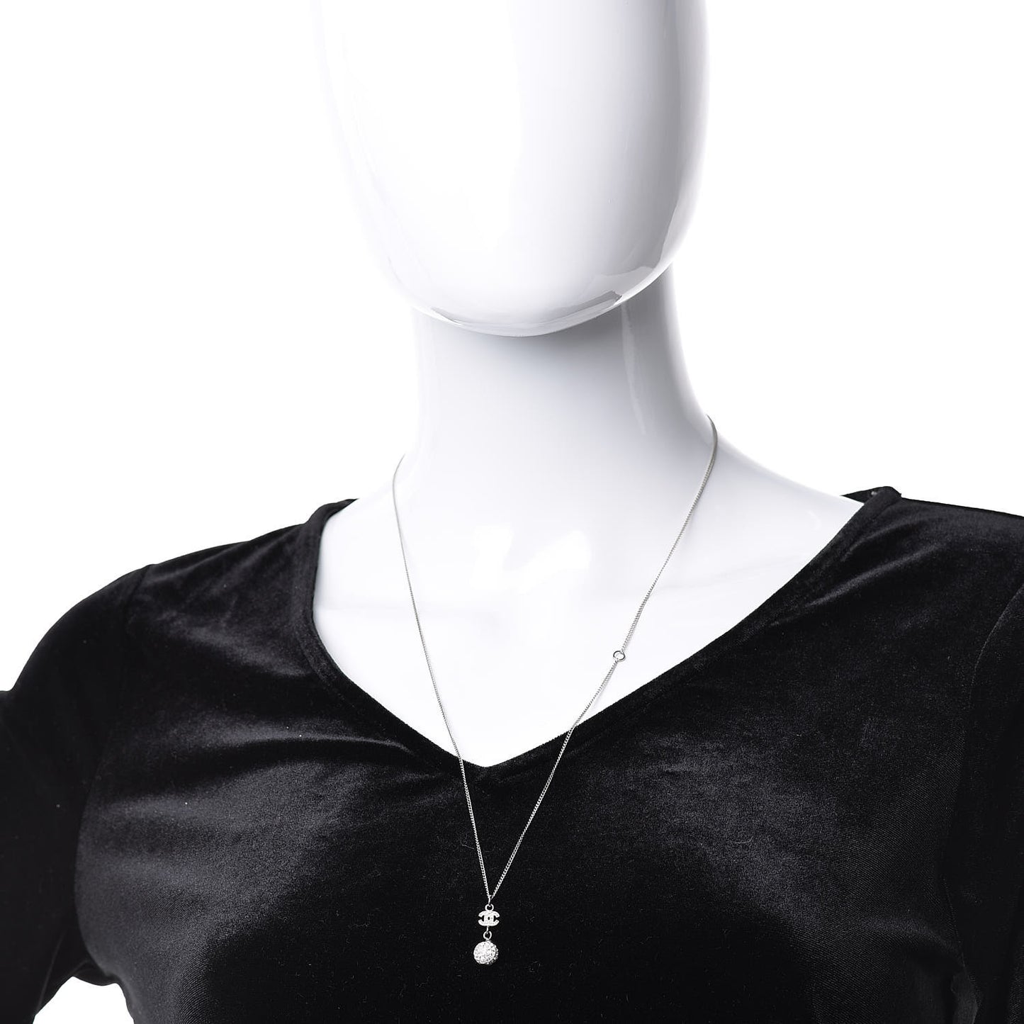 Crystal CC Ball Pendant Necklace Silver