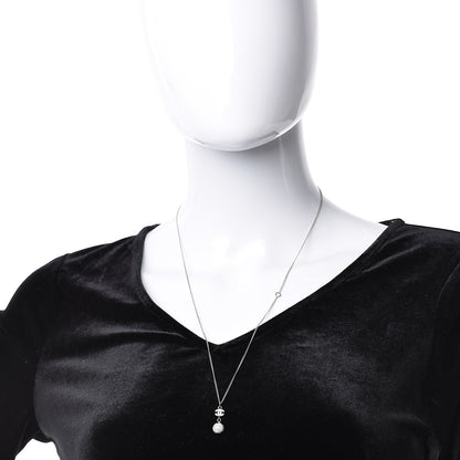 Chanel Crystal CC Ball Pendant Necklace Silver 2 of 5