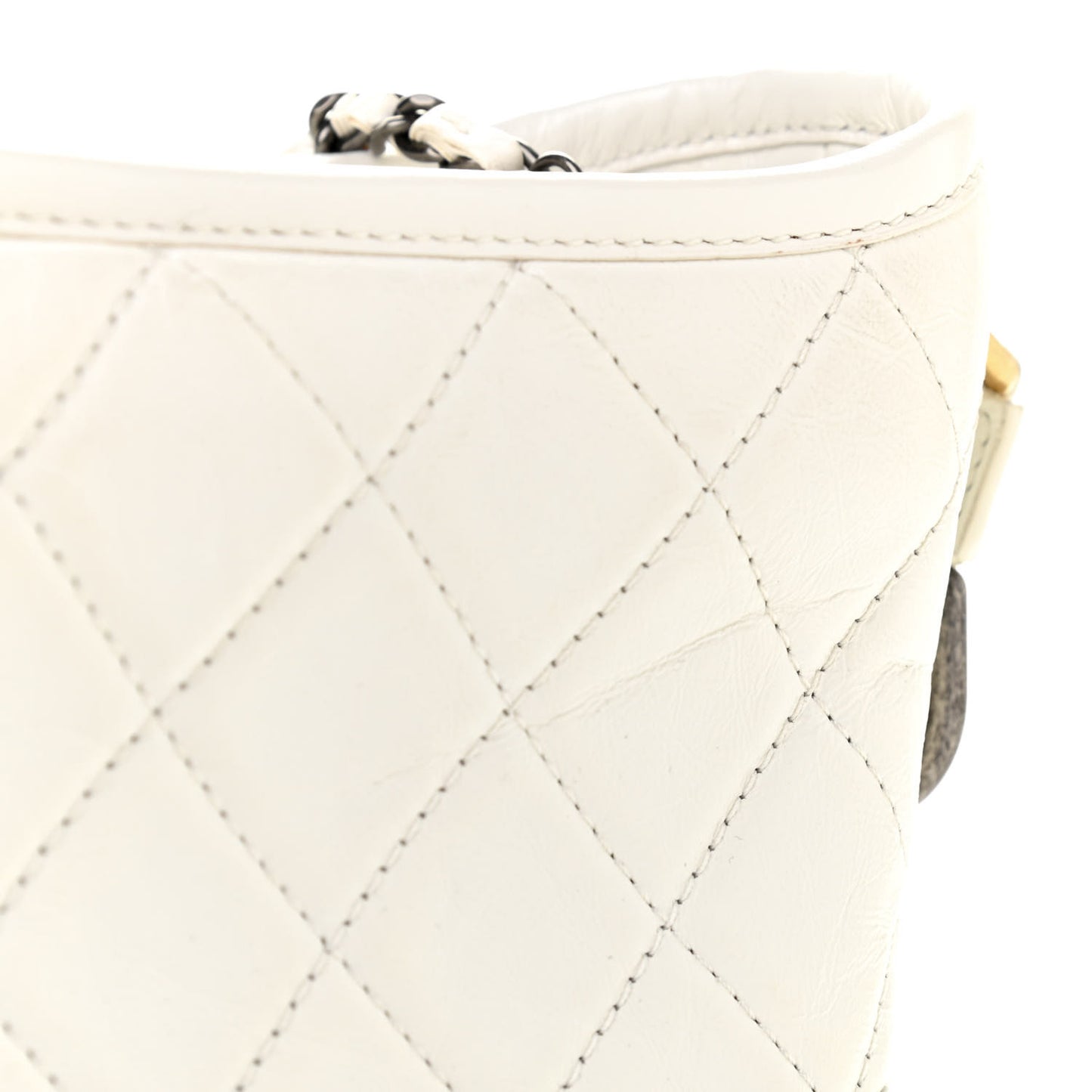 Aged Calfskin Quilted Small Gabrielle Hobo White