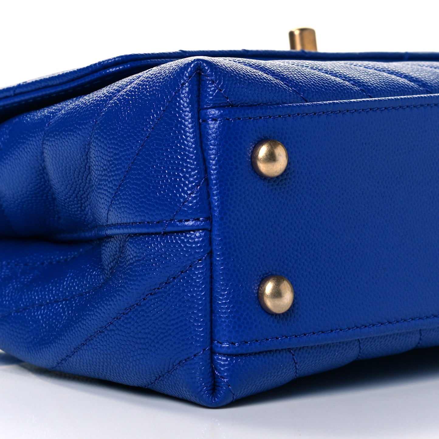 Caviar Chevron Quilted Mini Coco Handle Flap Blue