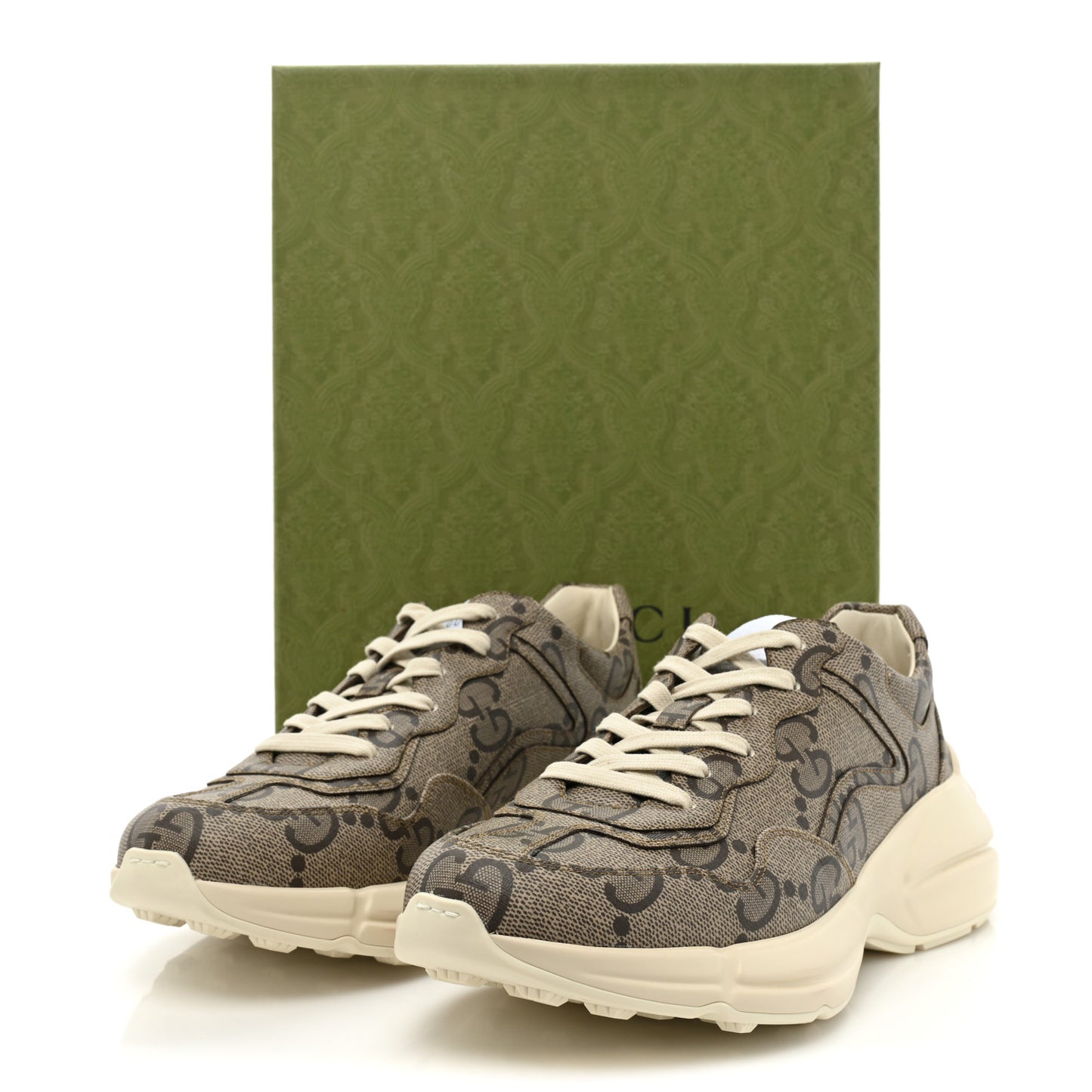 Maxi GG Supreme Monogram Gucci 100 Mens Rhyton Sneakers 9 Beige Ebony