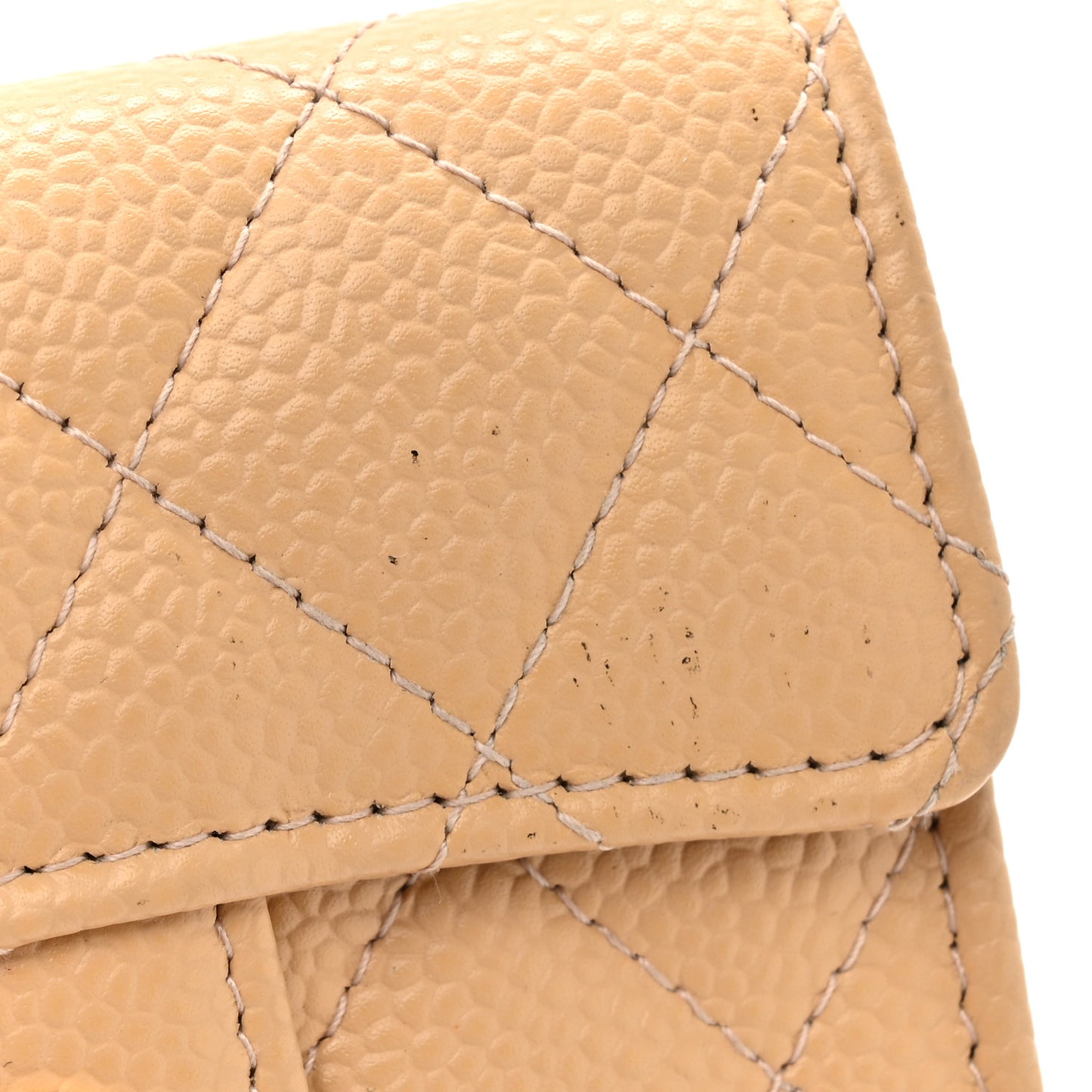 Caviar Quilted Flap Card Holder Light Beige