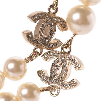 Chanel Pearl Crystal CC Long Necklace Gold 4 of 5