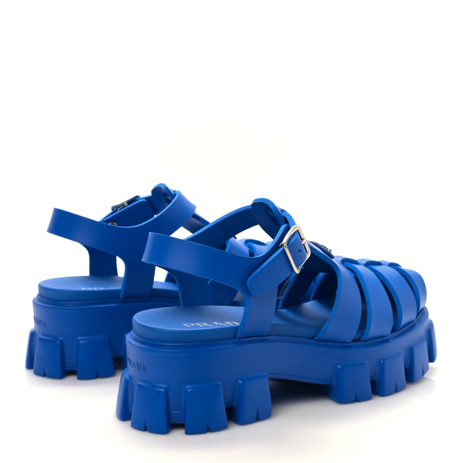 Prada Foam Rubber Metal Triangle Logo Mens Monolith 55mm Cage Sandals 7 Azzurro 4 of 8