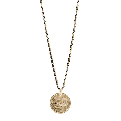 Chanel Lambskin Crystal CC Round Pendant Chain Necklace Gold Black 1 of 6