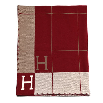 Hermes Wool Cashmere Avalon III Blanket Ecru Rouge H 2 of 3