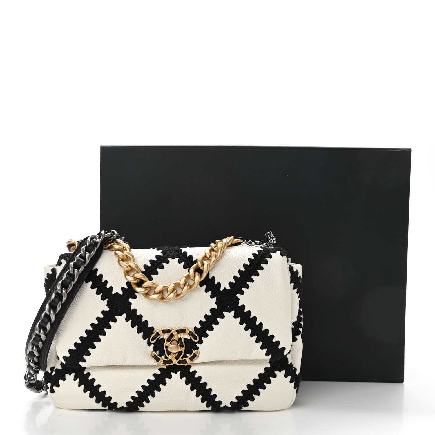 Chanel Calfskin Crochet Medium Chanel 19 Flap White Black 11 of 11
