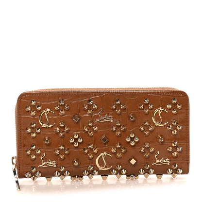 Christian Louboutin Calfskin Crocodile Embossed Loubinthesky Panettone Zip Around Wallet Biscotto Gold 1 of 8