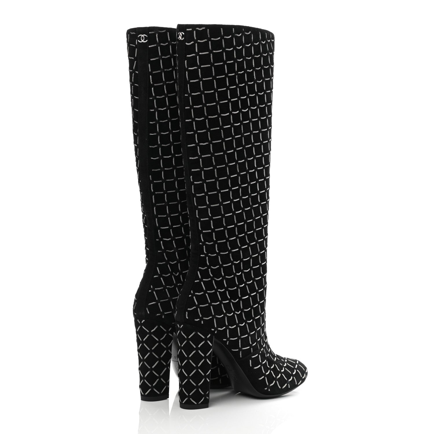 Chanel Kid Suede Chain Quilted Knee High Boots 36.5 Black 4 of 10