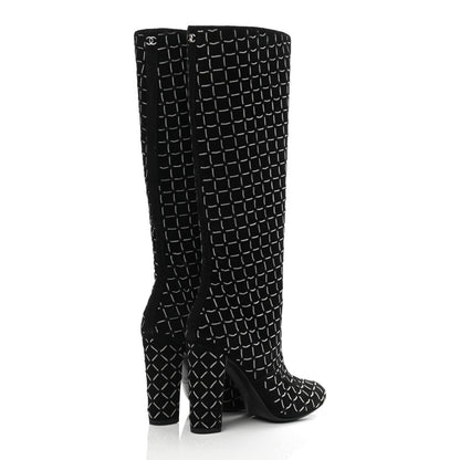 Chanel Kid Suede Chain Quilted Knee High Boots 36.5 Black 4 of 10