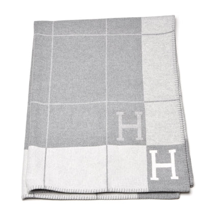 Hermes Wool Cashmere Avalon III Blanket Ecru Gris Clair 1 of 5