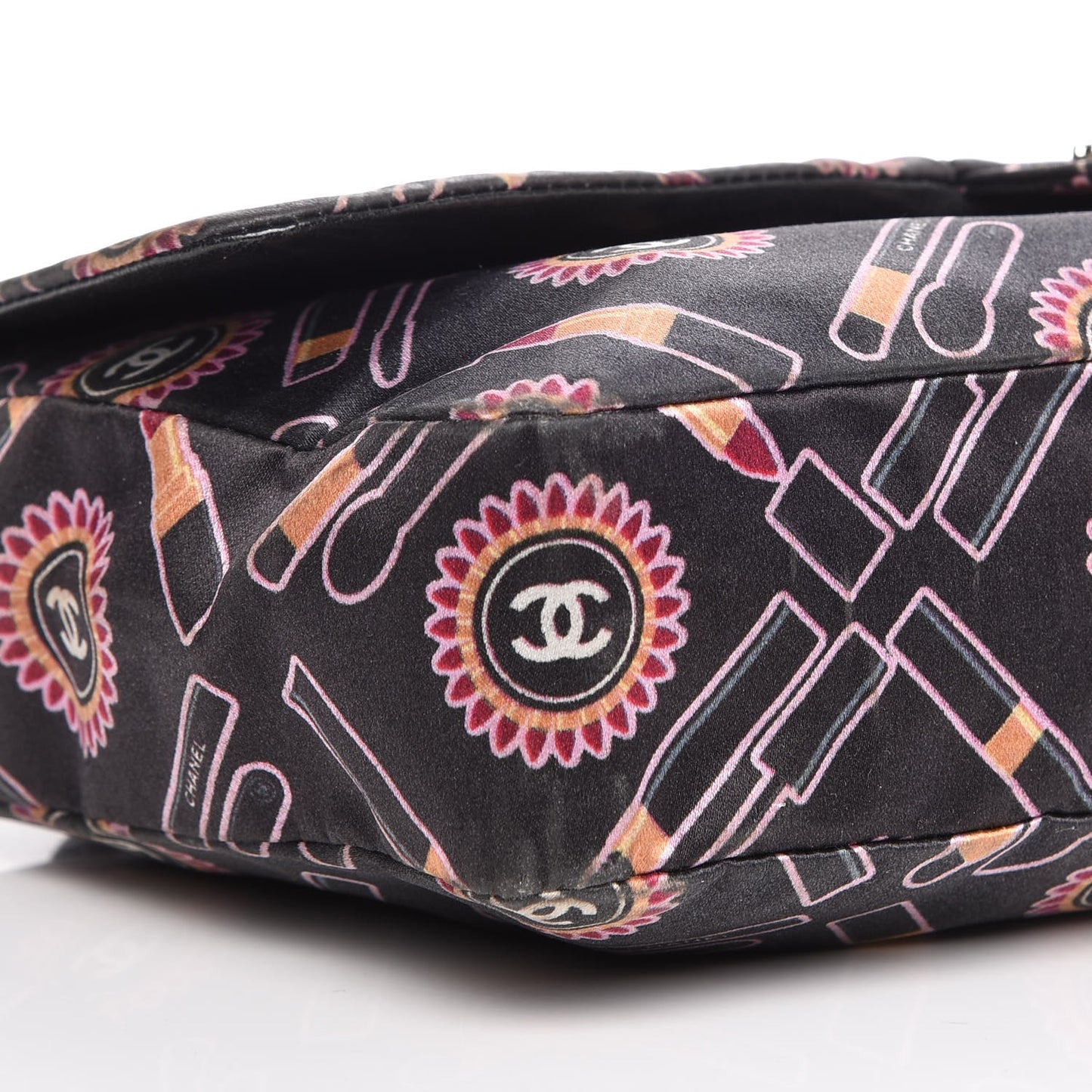 Satin Printed Lipstick Medium Single Flap Black