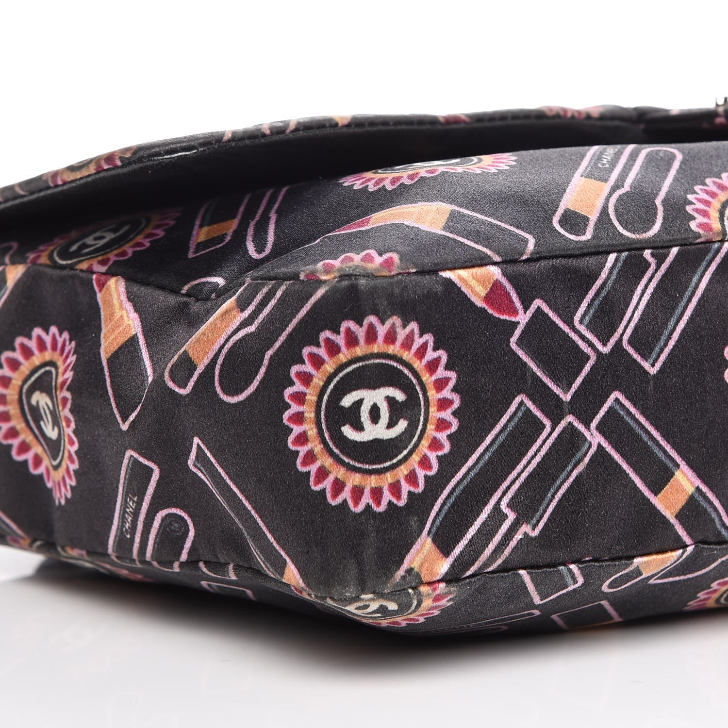 Chanel Satin Printed Lipstick Medium Single Flap Black 11 of 12