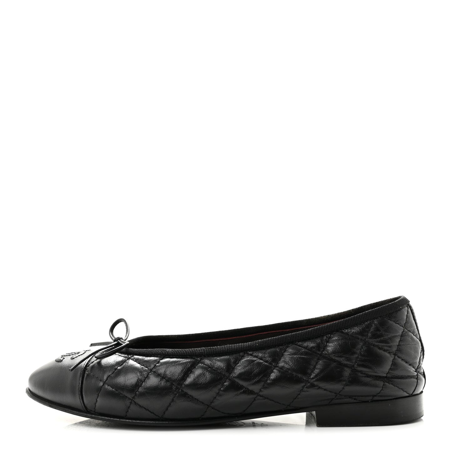Aged Calfskin Quilted CC Cap Toe Ballerina Flats 37.5 Black