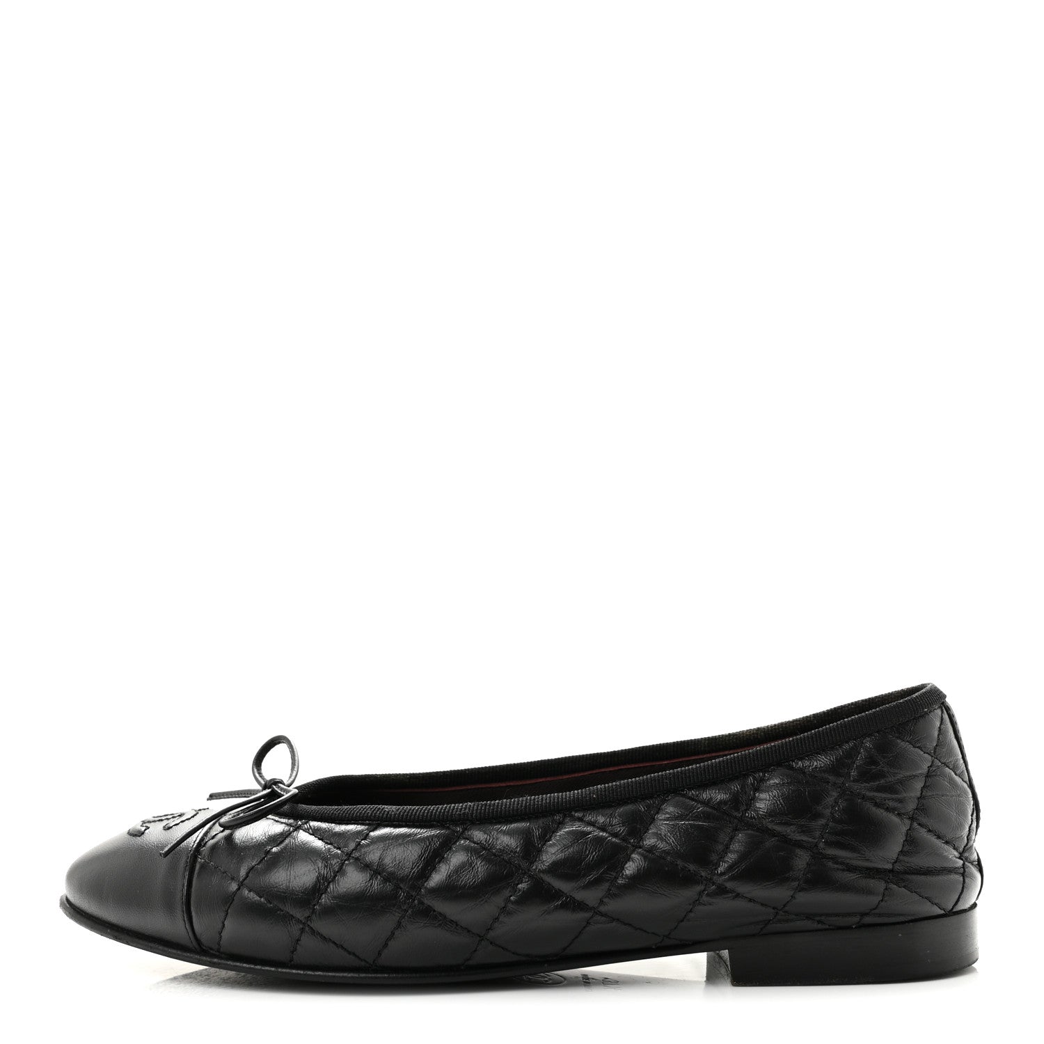 Chanel Aged Calfskin Quilted CC Cap Toe Ballerina Flats 37.5 Black 1 of 11
