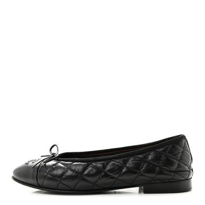Chanel Aged Calfskin Quilted CC Cap Toe Ballerina Flats 37.5 Black 1 of 11
