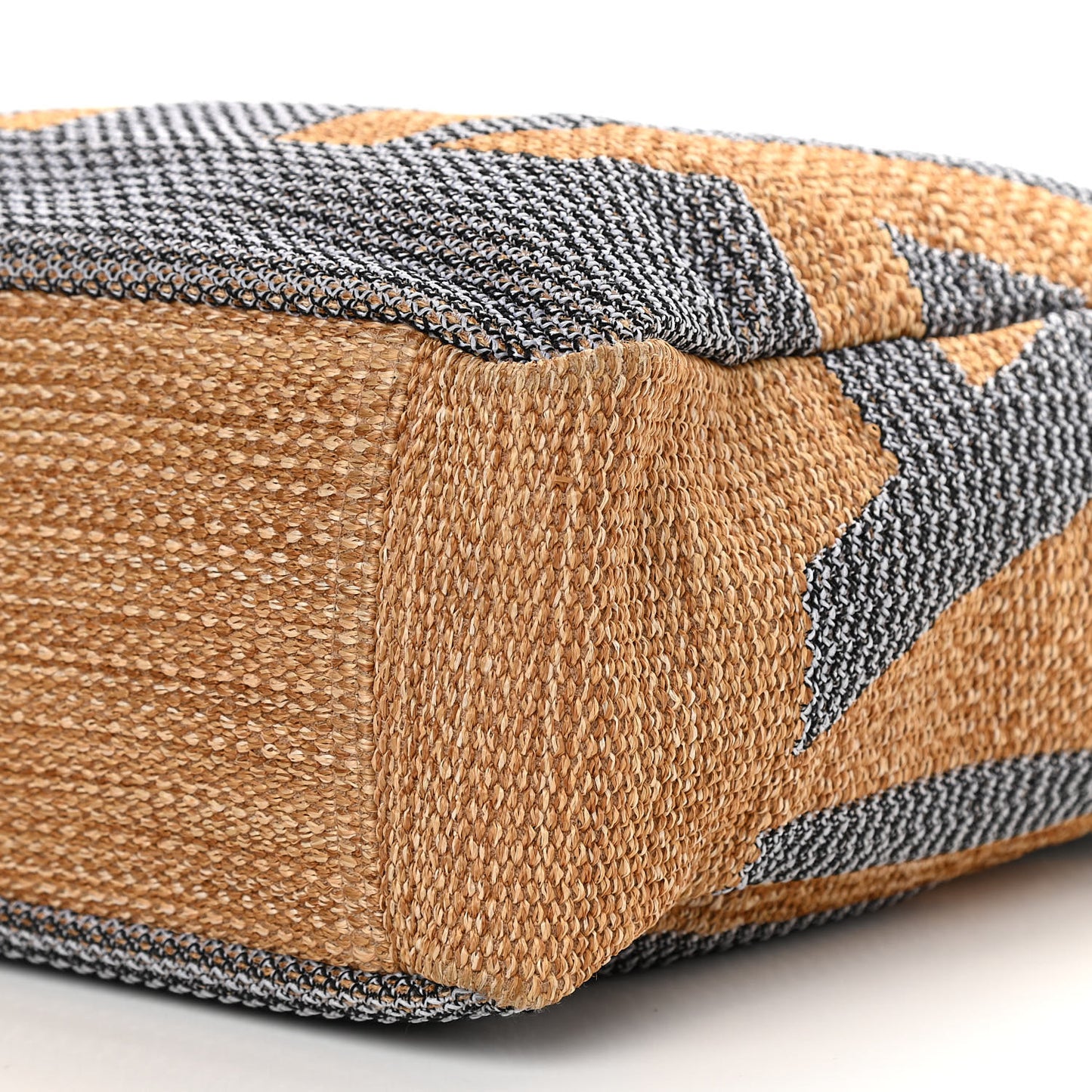 Woven Straw Raffia Logo Tote Blue Beige