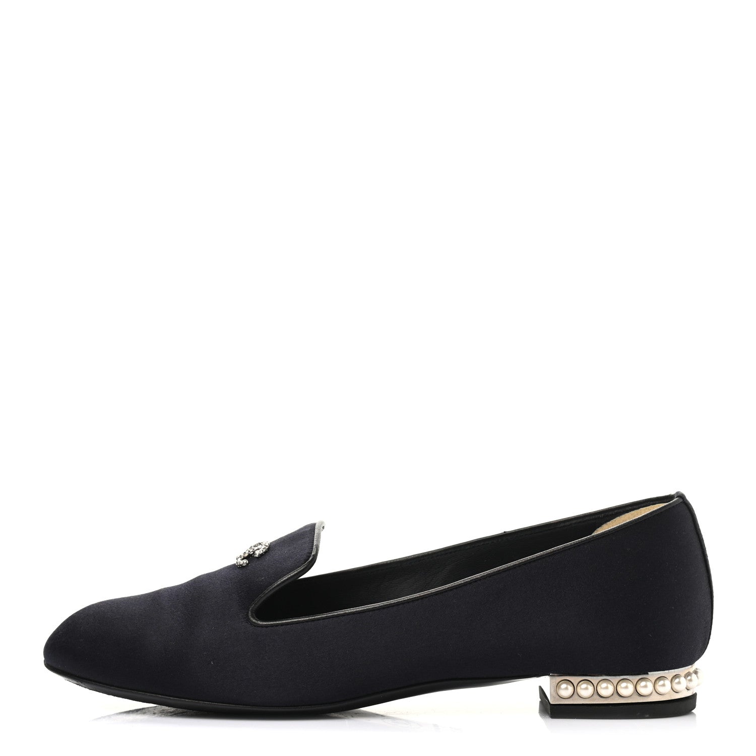 Chanel Satin Pearl CC Loafers 36.5 Black 1 of 9