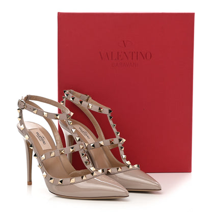 Valentino Garavani Patent Nappa Rockstud Ankle Strap 100mm Pumps 38 Poudre 9 of 10